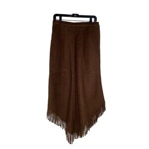 Vintage Mohair Wool Brown Fringe Hem Skirt Boho Western Retro 70s Size M/L